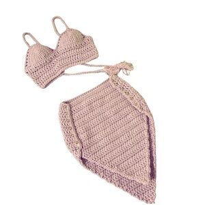 Light Pink Handmade Crochet Top And Skirt Set